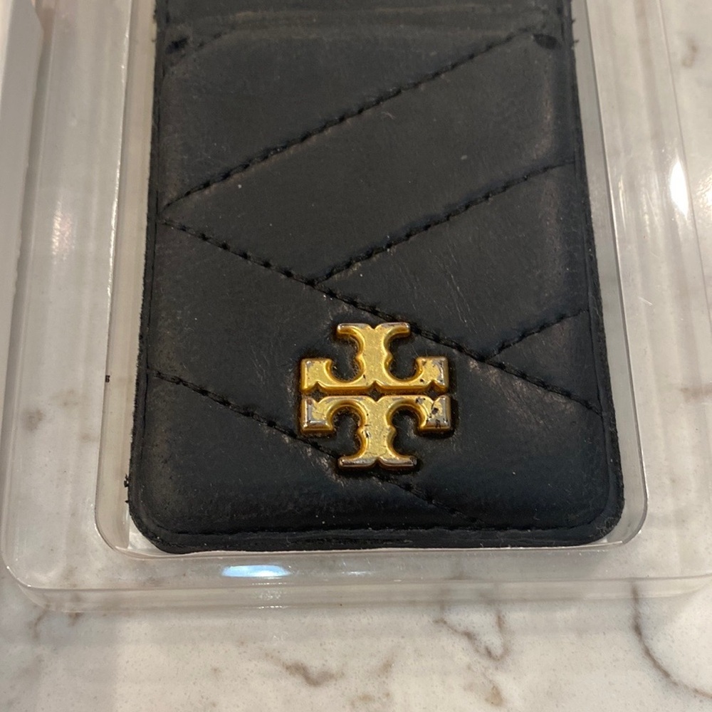 NEW Tory Burch Black Quilted phone Card Holder with Gold Logo